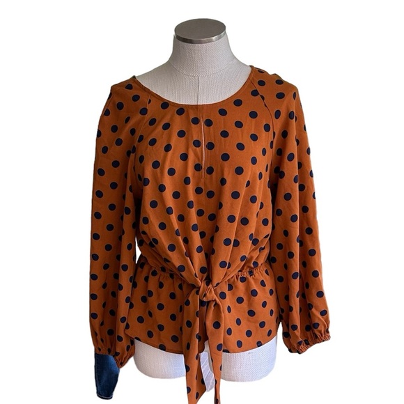 Alythea Blouse with Black Polka Dots Front Tie Size XL - Picture 1 of 6